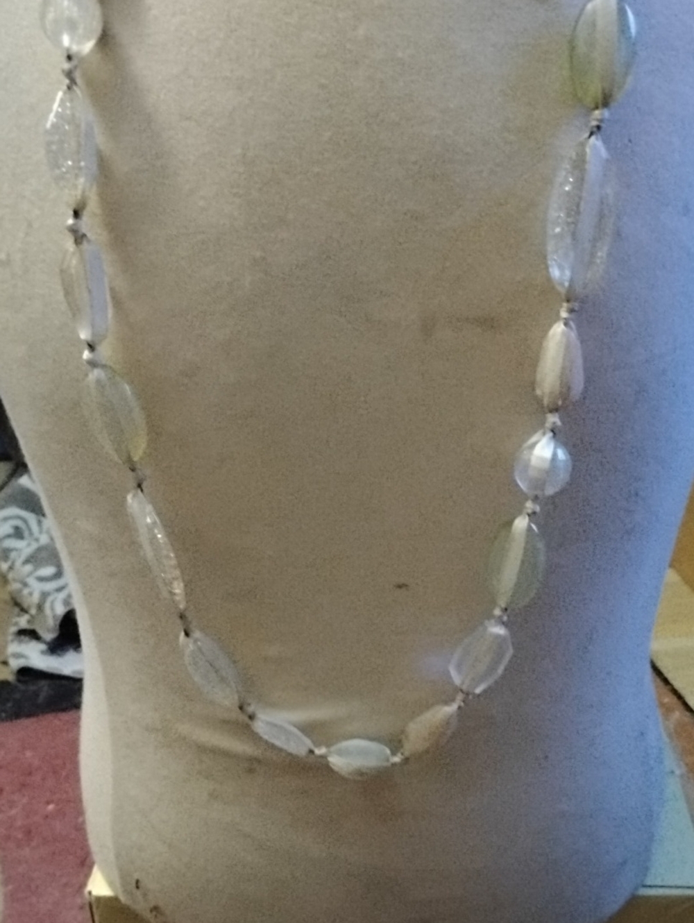 Source Unknown Iridescent White Bead Long Necklace